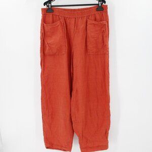 YUVITA Pants Womens XL Wide Leg Linen Cropped Pockets High Rise Elastic Waist
